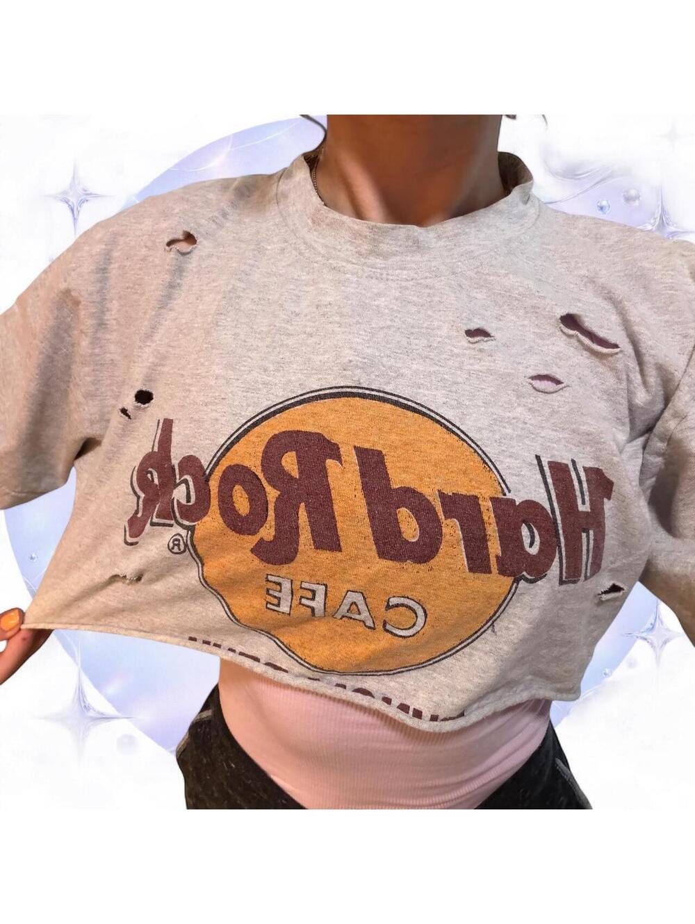 Vintage Reworked Hard Rock Cafe Distressed Micro Crop Tee